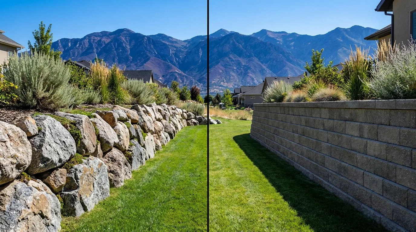 Comparison of boulder and concrete block retaining walls in Utah