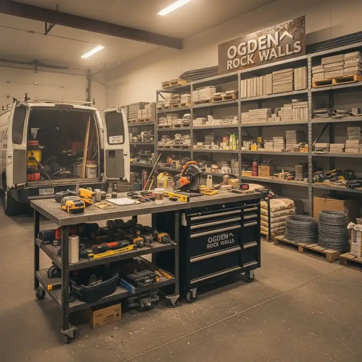 Ogden Rock Walls shop with excavation equipment for retaining wall projects